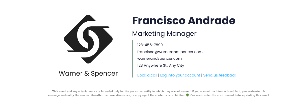 email signature with logo and legal disclaimer