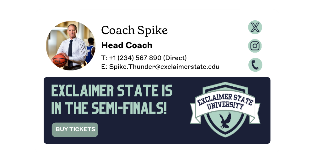 signature d'email de l'entreprise avec bannière à thème sportif et photo de profil