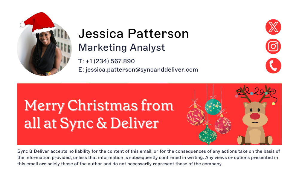 Weihnachtliche E-Mail-Signatur mit Rentier und Kugeln