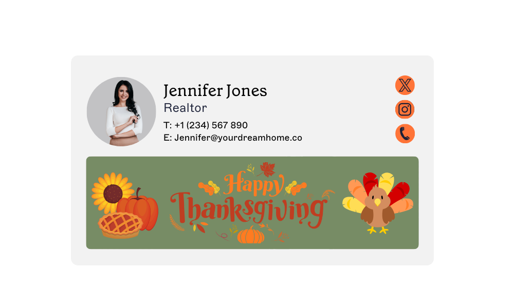 realtor email signature with a thanksgiving banner