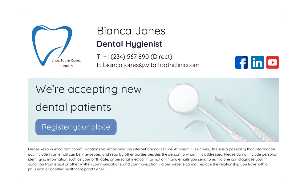 social media icons in email signature for dental hygienest