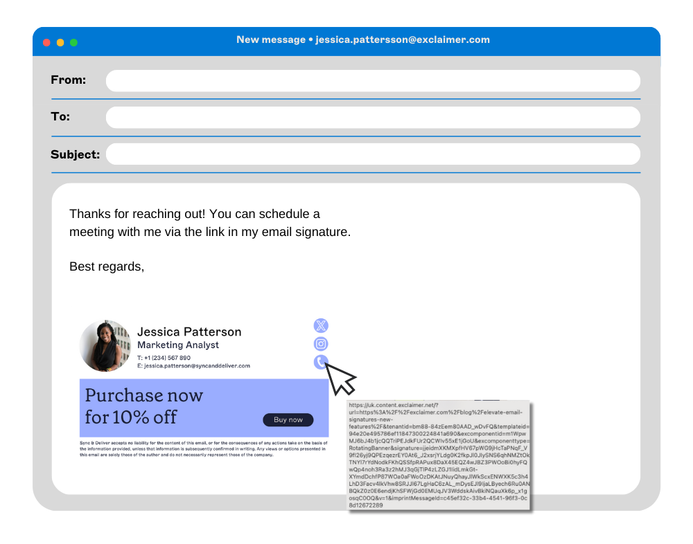 unsecure email signature example with phishing link