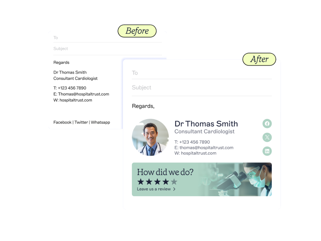 before and after using an email signature management solution