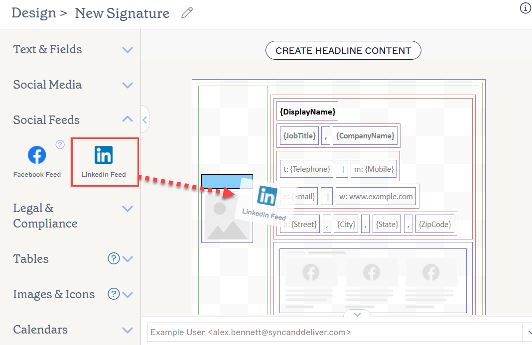 linkedin social feeds in exclaimer