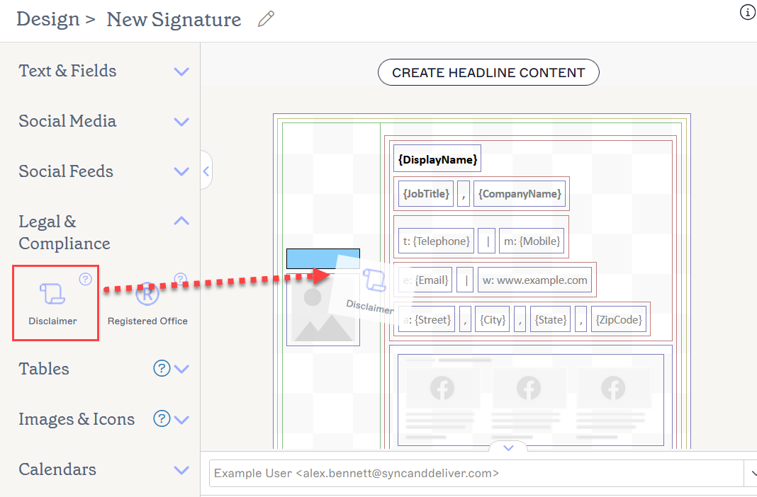 disclaimers element in exclaimer signature editor