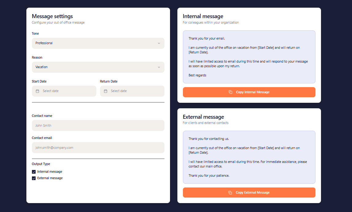 Exclaimer's out of office generator