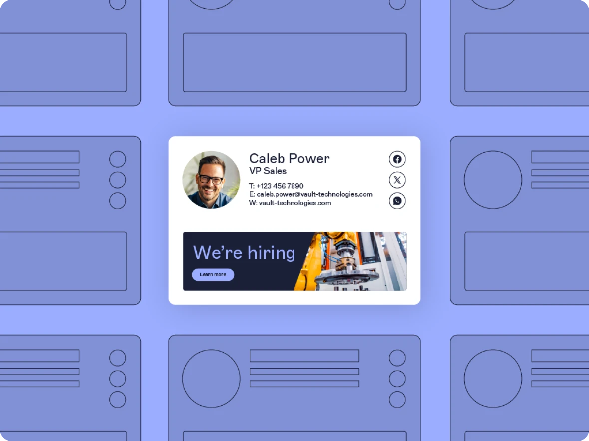 blue grid with email signature