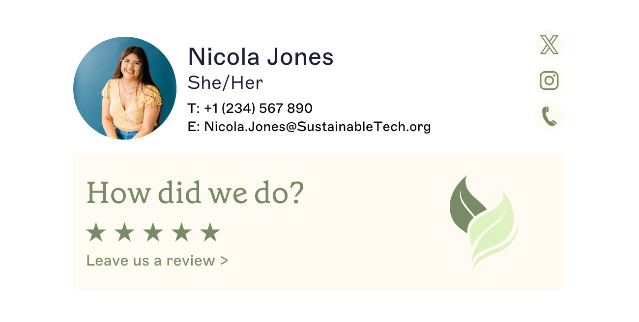 email banner asking for a customer review with stars and a logo