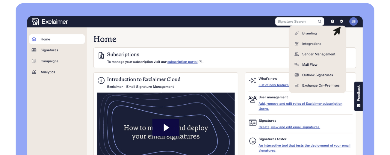 sign up to exclaimer for outlook signatures