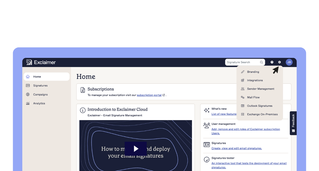 navigation améliorée dans l'interface utilisateur d'Exclaimer