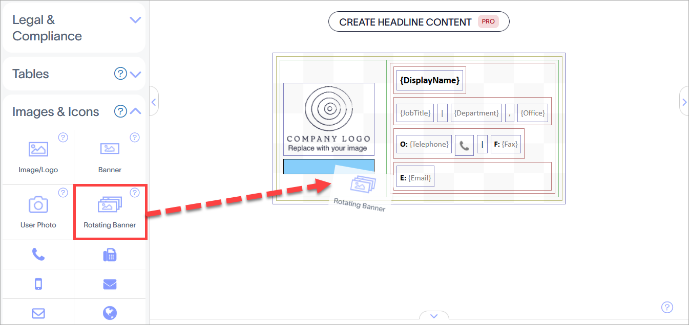 add rotating banner element in exclaimer