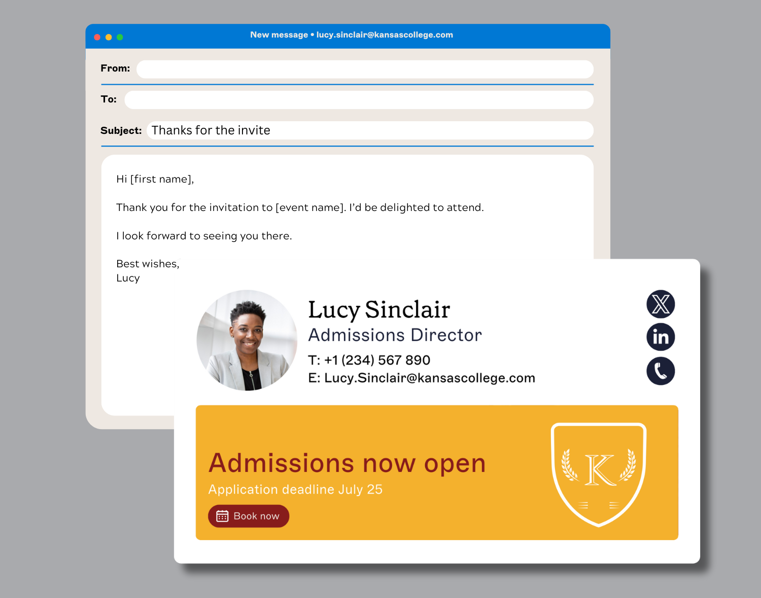 modèle d'email dans Gmail avec signature d'email