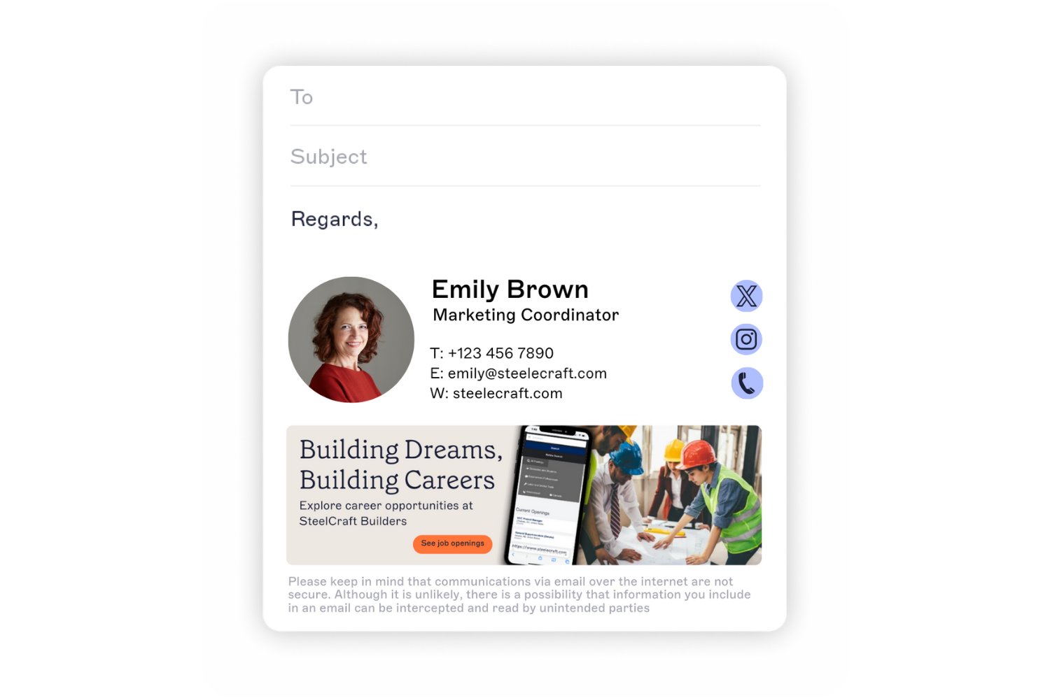 E-Mail-Fußzeile mit Banner zur Förderung neuer Stellenangebote