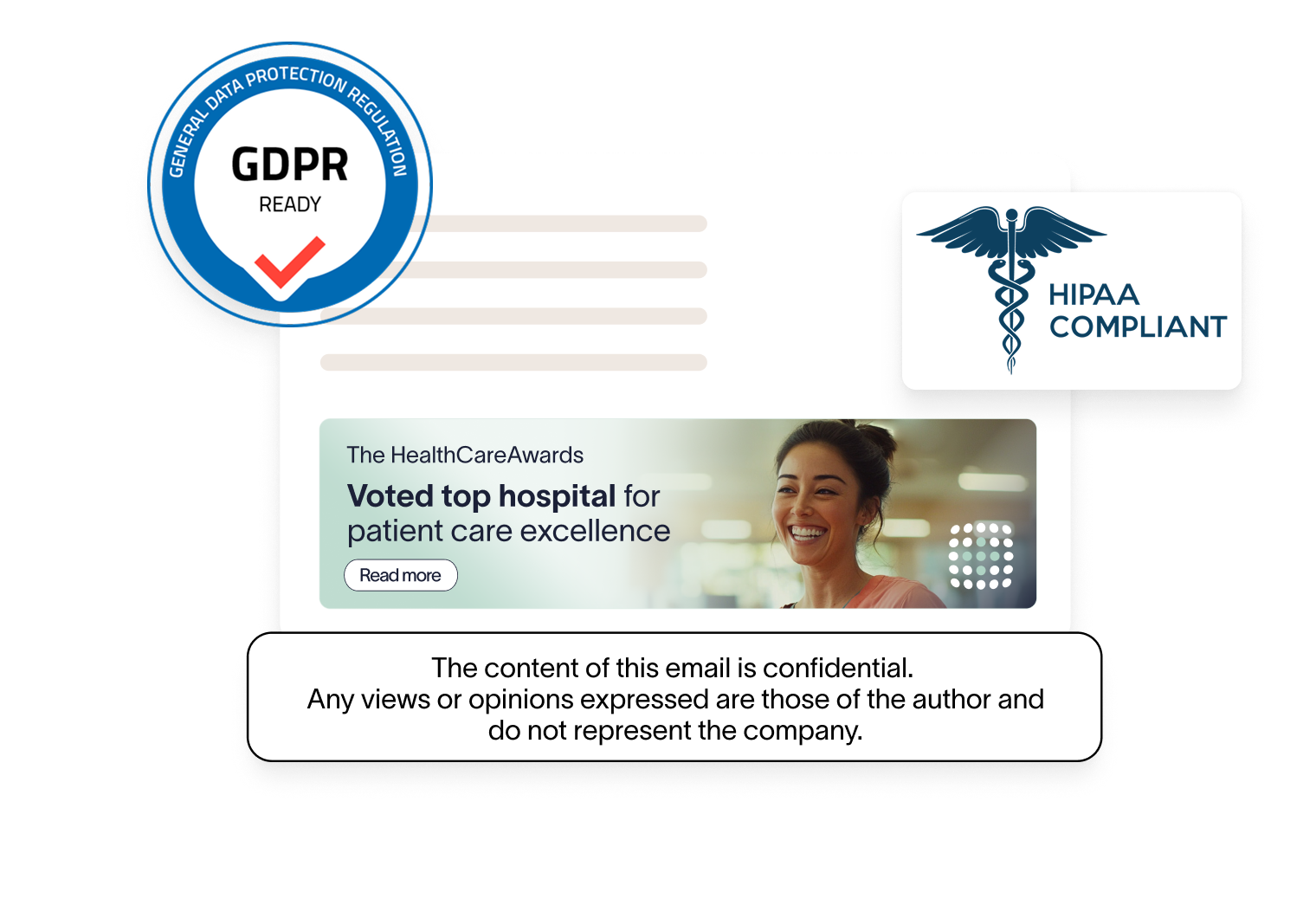 legal disclaimer highlighted in email signature with gdpr and hipaa logos