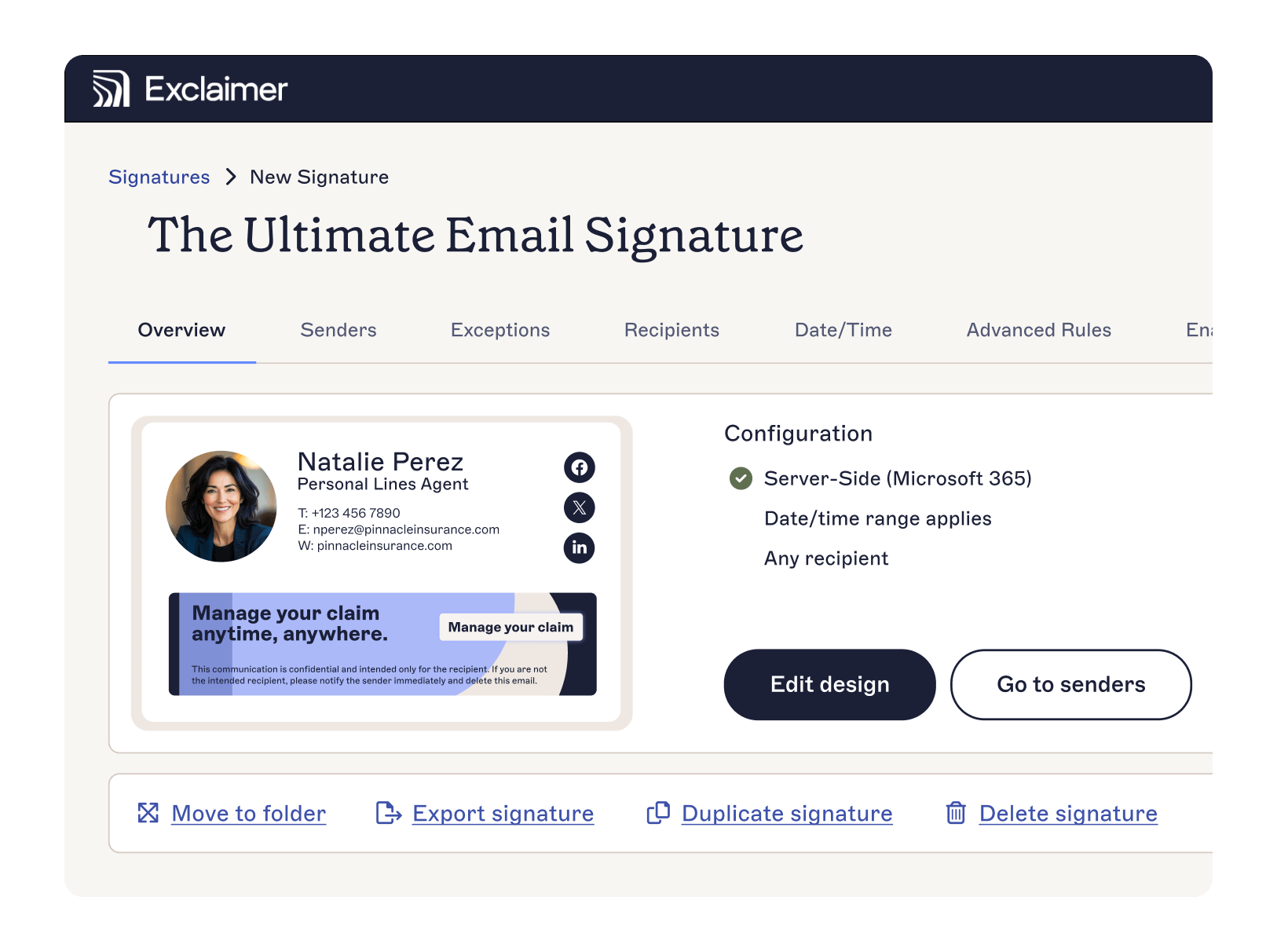 Dashboard for creating email signatures in exclaimer
