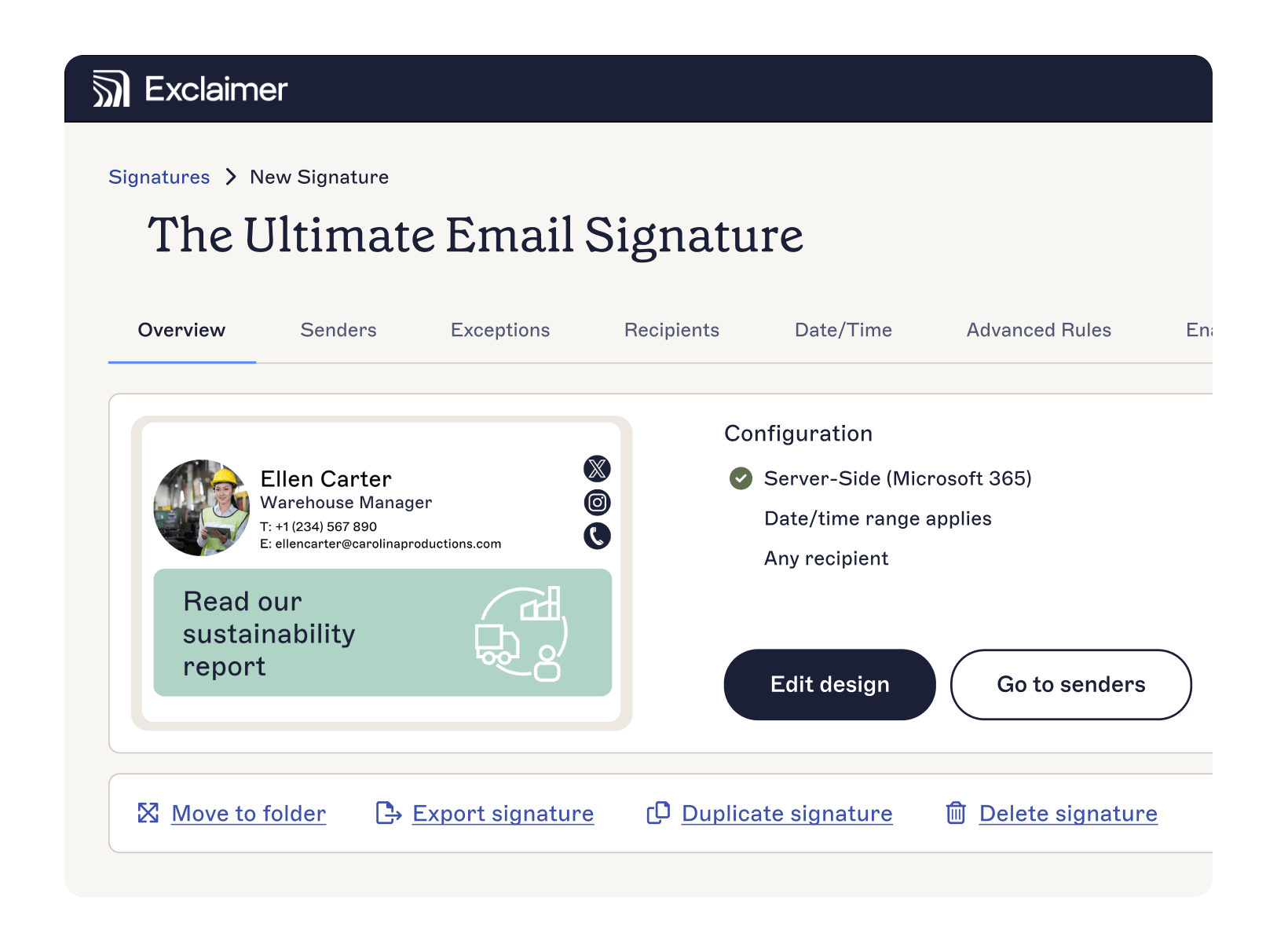 manufacturing email signature in exclaimer