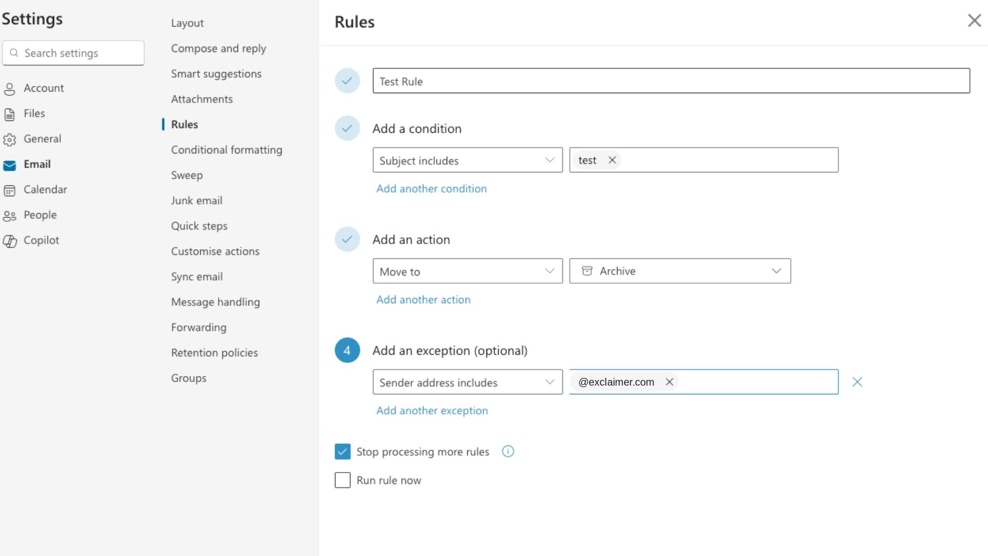outlook rules example