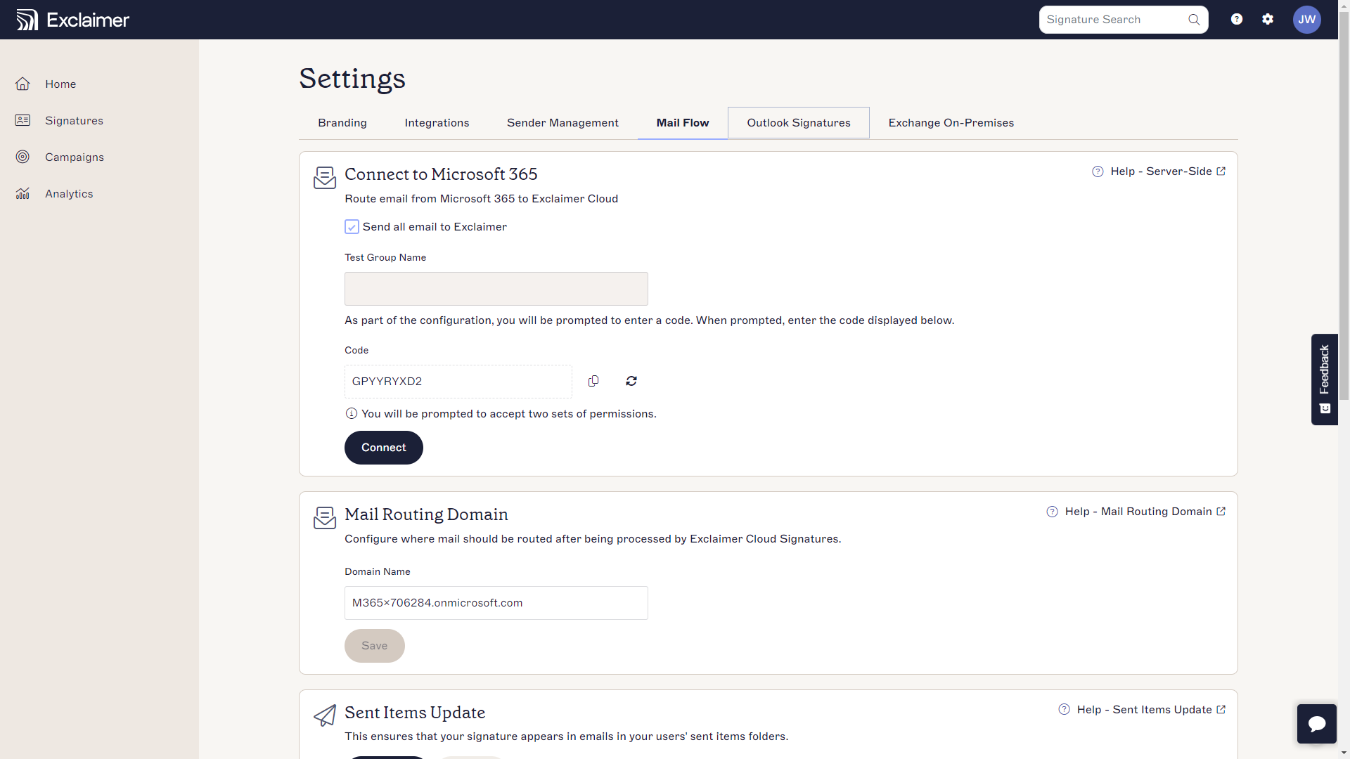 configuring email routing in Exclaimer