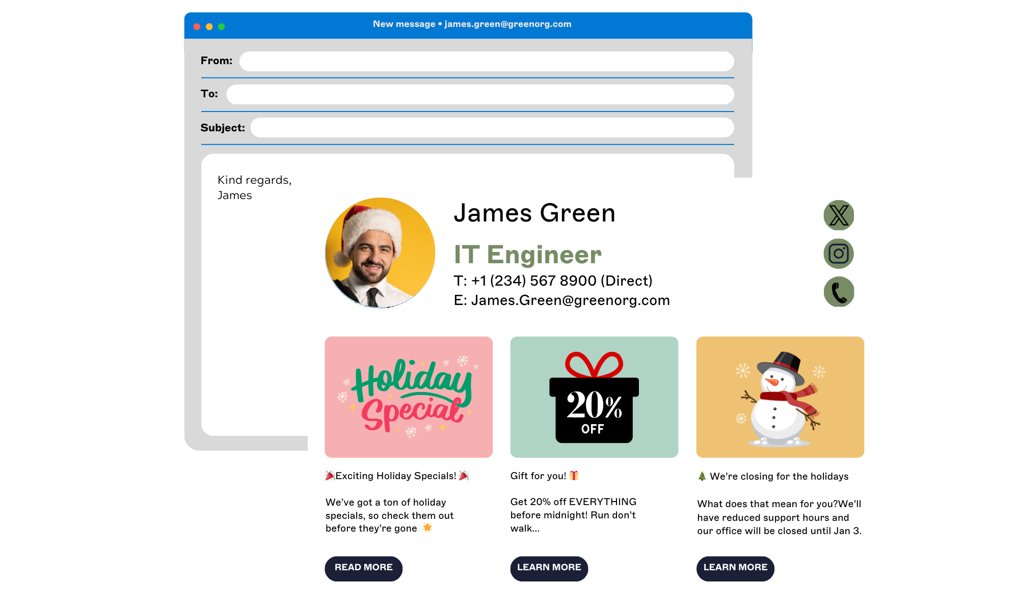 social feeds in christmas email signature