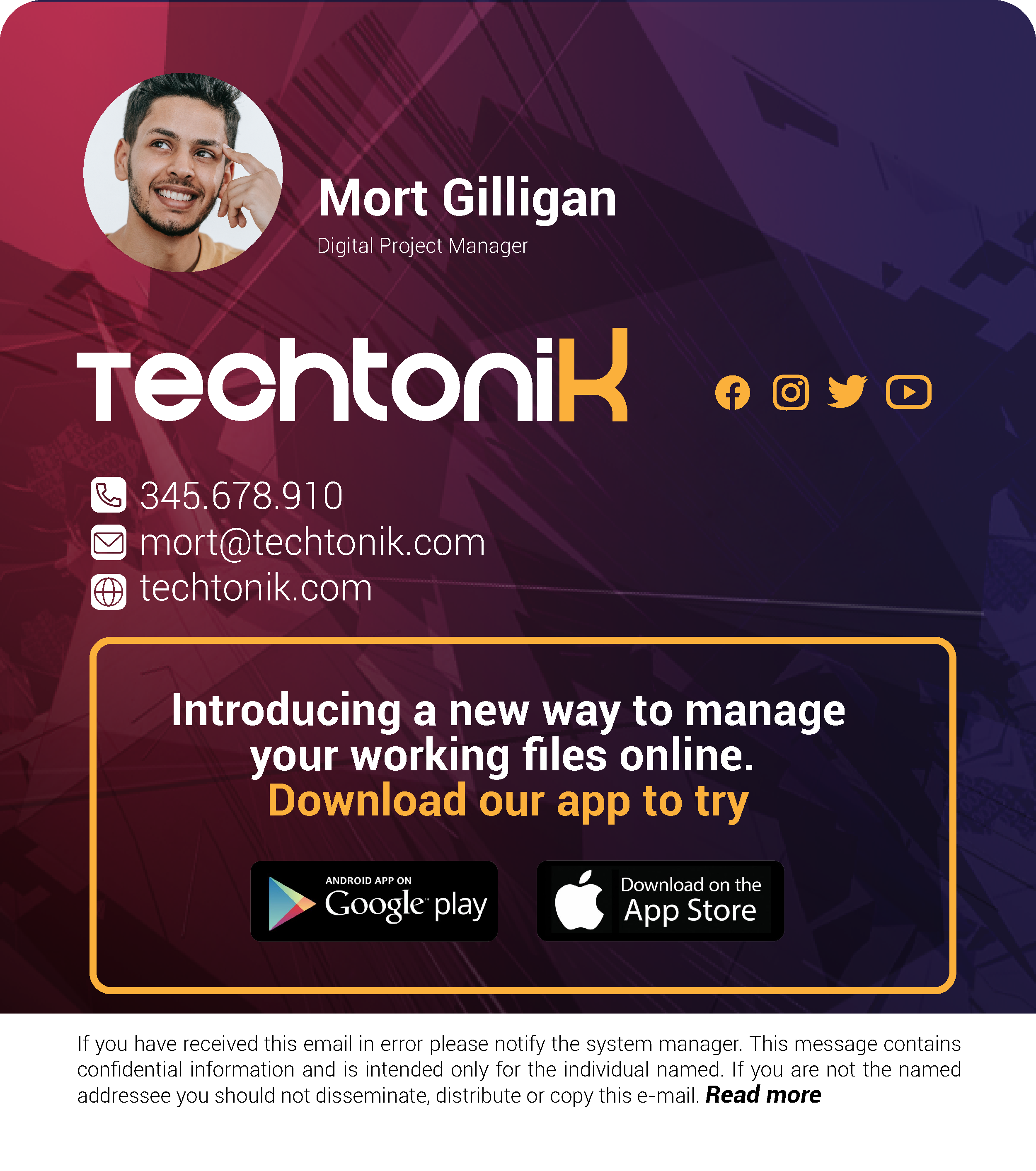 email signature with email banner highlighting a new app