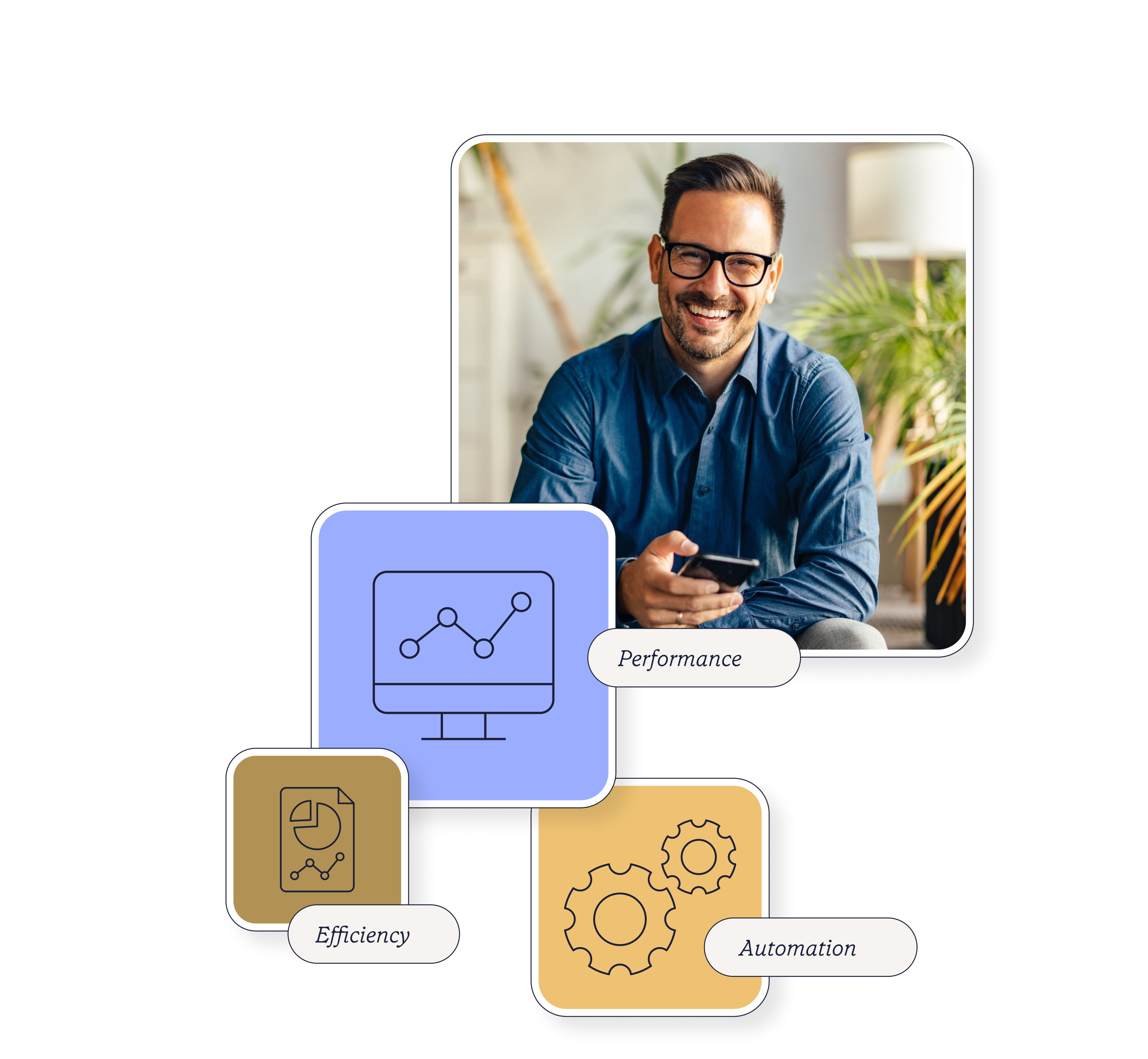 man holding phone with charts