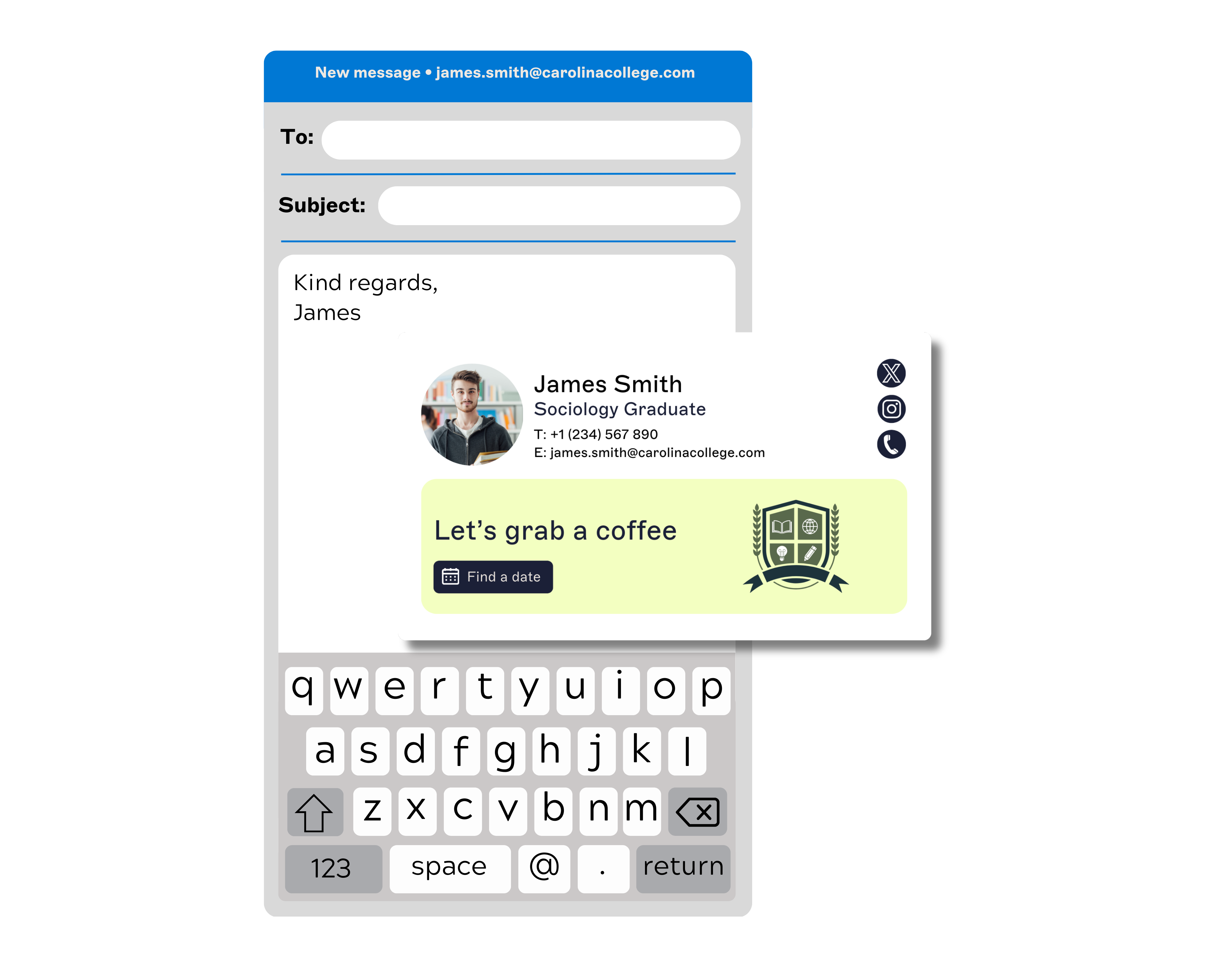 college student email signature on mobile