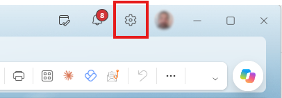 A toolbar in the new Outlook for Windows interface with icons including a gear for settings.