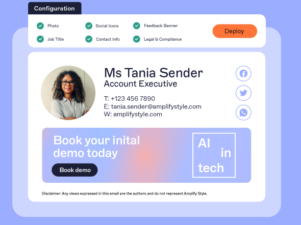 Professional email signature with photo, banner, and email disclaimer built using email signature software