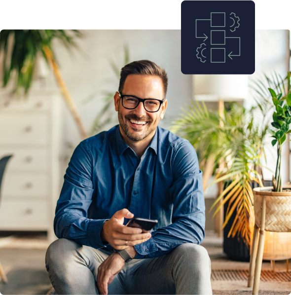 smiling man with mobile