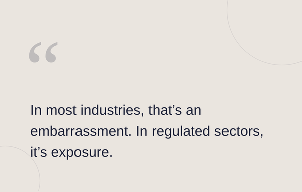 Text reads: "In most industries, that's an embarrassment. In regulated sectors, it's exposure."