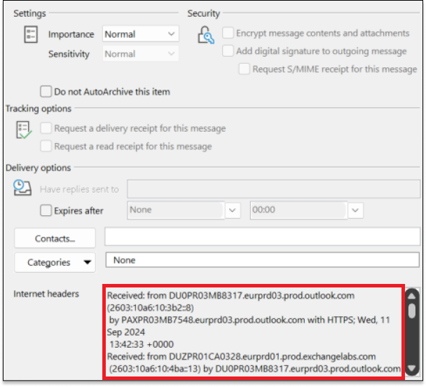 En-têtes Internet dans Outlook
