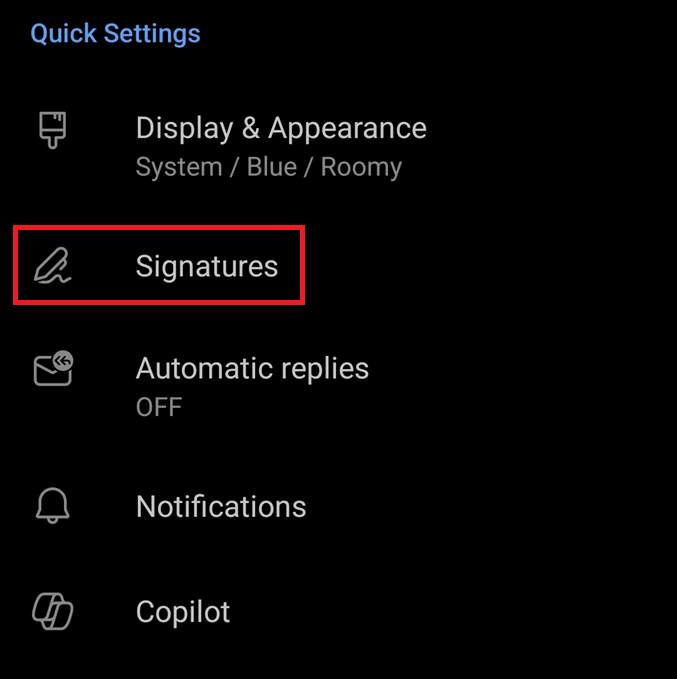 outlook signature location on outlook mobile