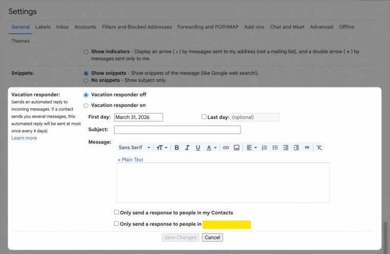 gmail vacation responder