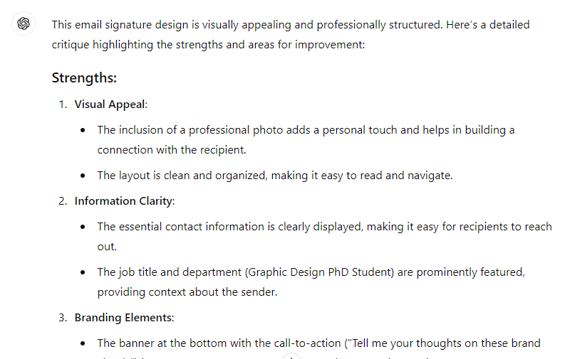 ChatGPT output on an email signature design