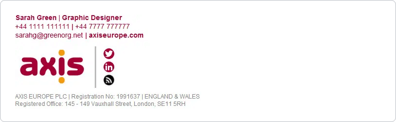 Mobile email signature example with social media icons