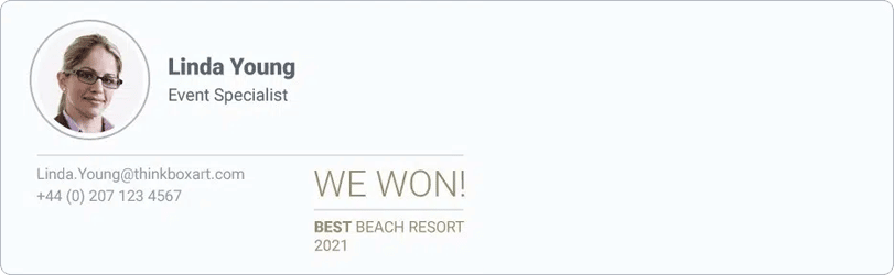 pro email signature for event specialist, with contact info