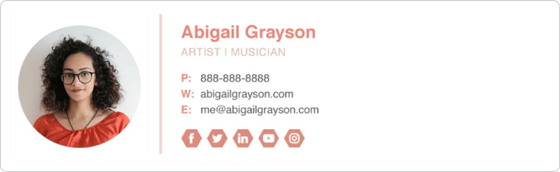 signature d'email avec icônes de réseaux sociaux