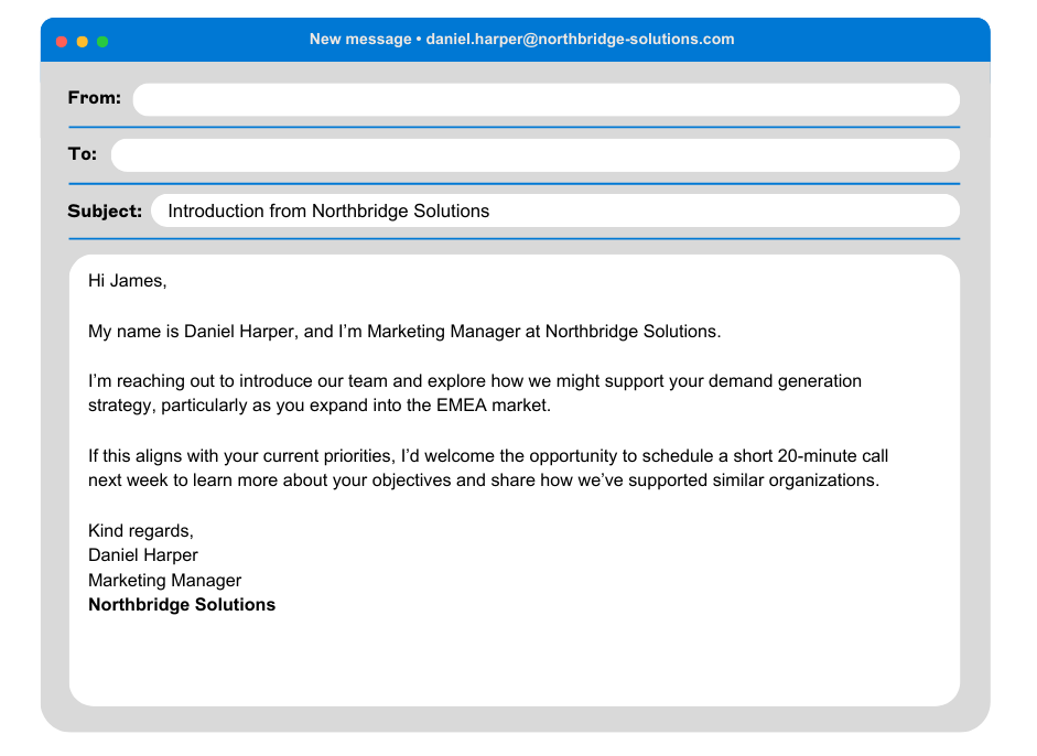 Professional introduction business email example